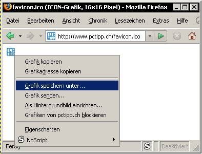 Das Favicon lässt sich direkt aufrufen und speichern