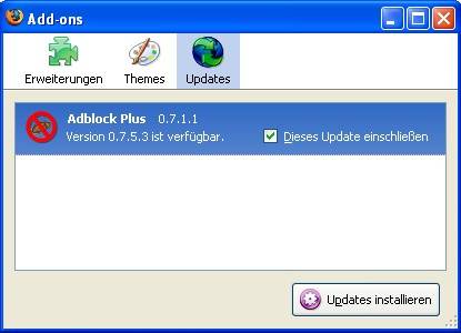 Firefox hat für dieses Add-On ein Update gefunden