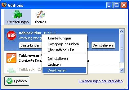 Deaktivieren oder Deinstallieren von Firefox-Add-Ons