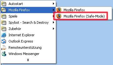 Neuere Firefox-Versionen legen im Startmenü eine Verknüpfung für den Firefox-Safe-Mode ab