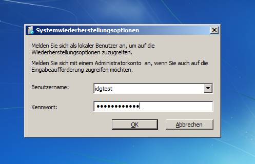 In die Wiederherstellungskonsole einloggen