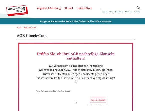Die Webversion des AGB-Check-Tools