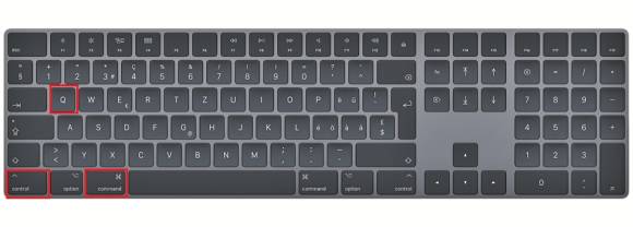 Auf einer Mac-Tastatur sind die Tasten Command, Control und Q markiert