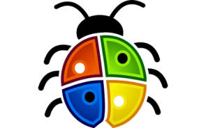 Ein Cartoon-Käfer trägt ein Windows-Logo als Rückenschild 