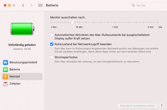 Screenshot Batterieeinstellungen 