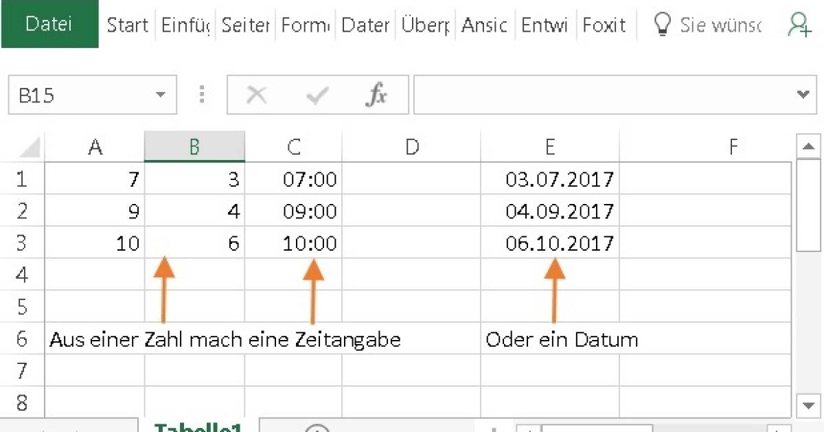 Excel/Calc Datum oder Zeitangabe aus Einzelzahlen zusammensetzen