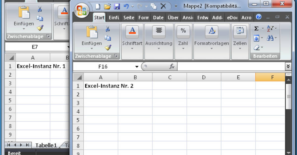 Zwei Excel Fenster Nebeneinander Auf Zwei Bildschirmen