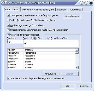 AutoKorrektur-Eintrag hinzufügen