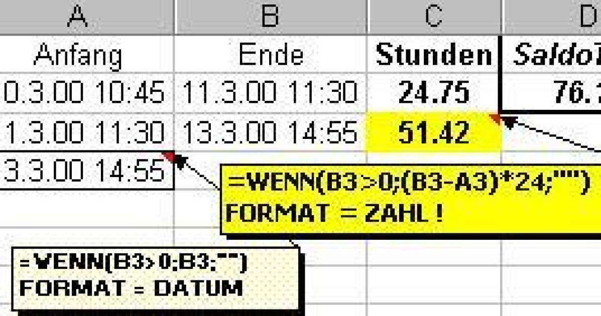 Excel Zeiten rechnen pctipp.ch