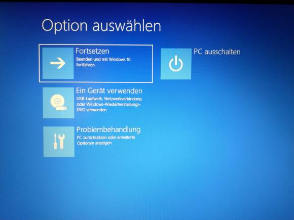 Die Startoptionen, direkt aus Windows 10 aufgerufen