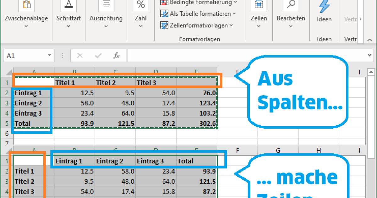 Excel Tabelle Um 90 Drehen Zeilen Zu Spalten Machen Pctipp Ch