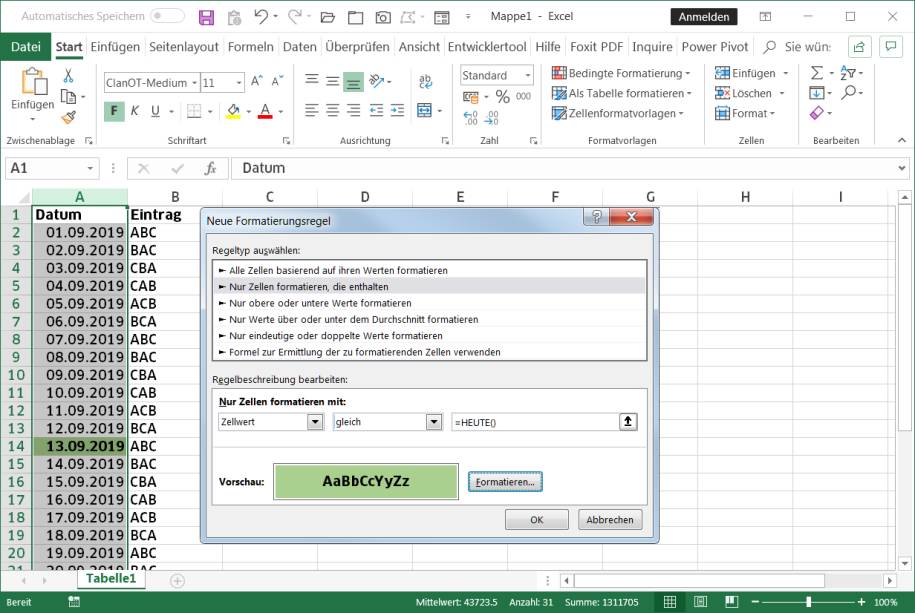 Excel Datum Automatisch Einfügen Wenn Zelle Ausgefüllt Excel: aktuelles Datum automatisch hervorheben - pctipp.ch