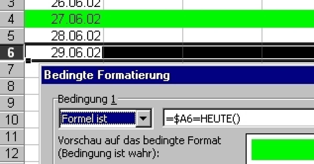 Zeile mit aktuellem Datum automatisch hervorheben Excel pctipp.ch