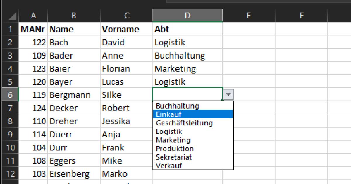 Dropdown-Liste in Excel erstellen - pctipp.ch