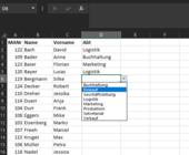 Mitarbeiter-Liste in Excel, mit Dropdown-Menü in der Spalte Abteilung