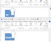 Zwei Word-Fenster, einmal mit Zentimeter- und einmal mit Punkt-Skala