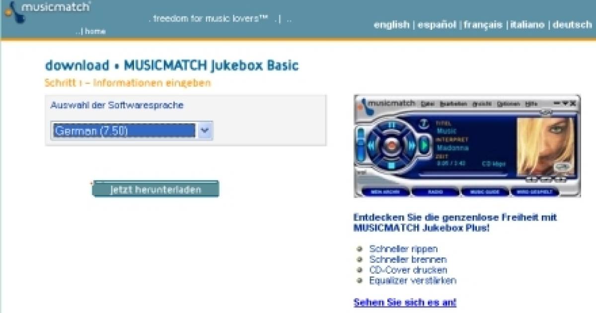 Musicmatch Jukebox in Deutsch? pctipp.ch