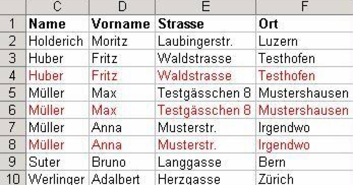 Duplikate einer ExcelAdressliste anzeigen pctipp.ch