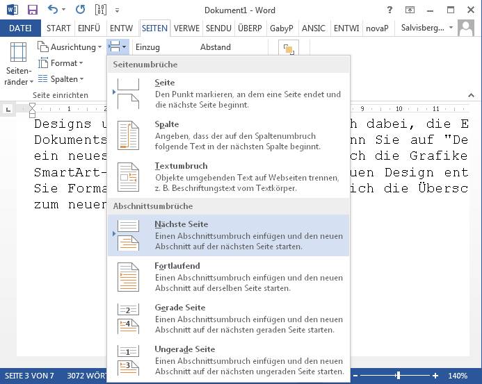 Word: Einzelne Seiten im Querformat - pctipp.ch