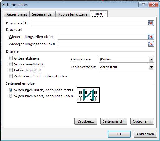 Wiederholungszeilen unter Excel 2013 einrichten
