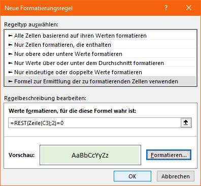 Geben Sie diese Formel ein und wählen Sie via «Formatieren» die gewünschte Hintergrund-Farbe