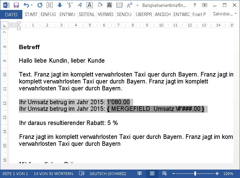 Word/Excel: Zahlenformat im Serienbrief richtig einstellen - pctipp.ch