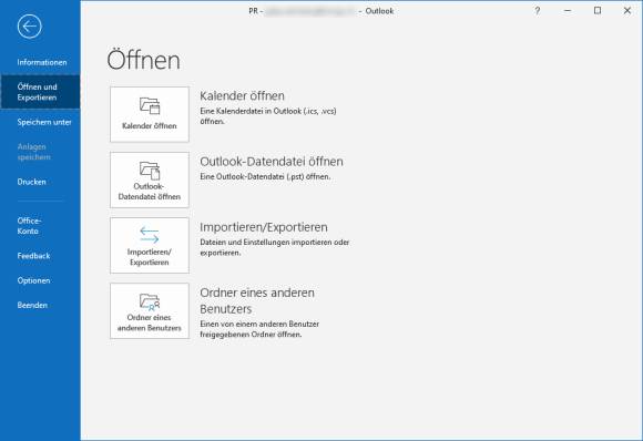 Screenshot Outlook Datei-Menü