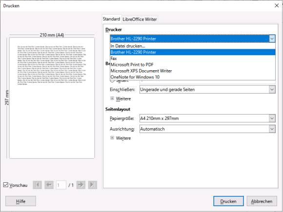 Der Druckdialog des LibreOffice Writers