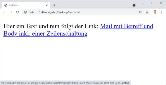 Screenshot Beispiel-Mailto-Link im Browser