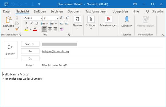 Screenshot einer durch den Mailto-Link erzeugten Mail