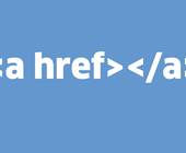Blauer Hintergrund und HTML-Codebeispiel in Weiss