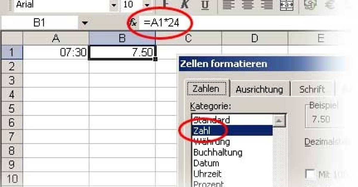 Excel Dezimaldarstellung von Stunden und Minuten pctipp.ch