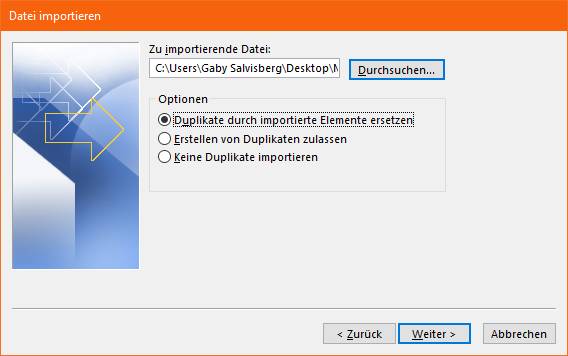 Ein Assistent führt Sie durch den Importvorgang Screenshot Importvorgang