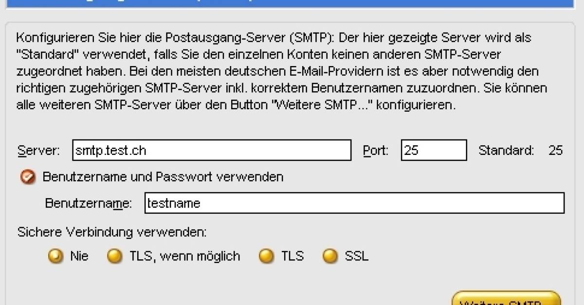 Thunderbird Passwort für SMTPServer pctipp.ch