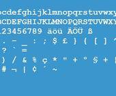ASCII- und ANSI-Zeichen in weisser Schrift auf blauem Hintergrund