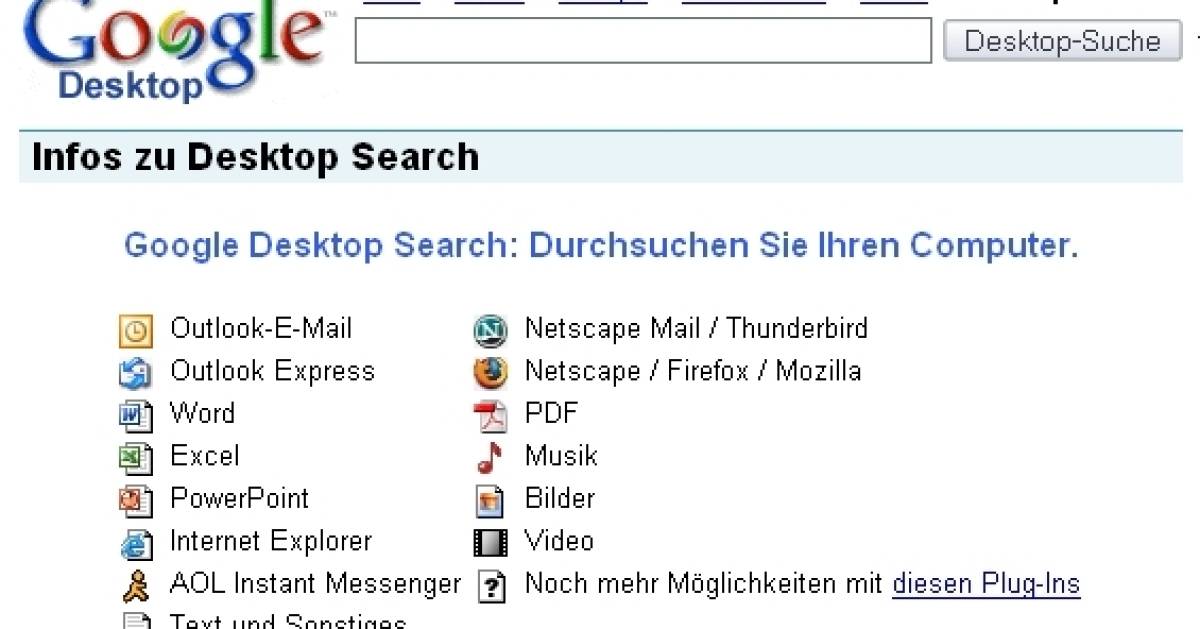 Google Desktop Search PDFDatei etc. durchsuchen pctipp.ch