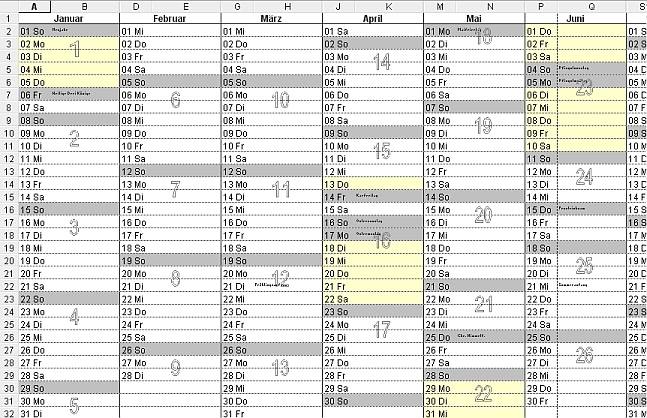 Excel: Jahreskalender erstellen - pctipp.ch