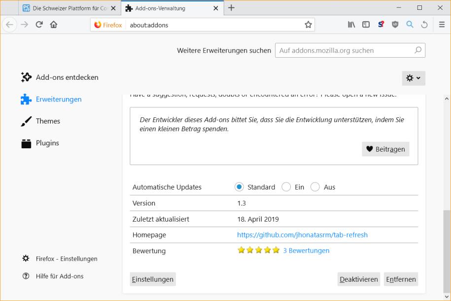 Th oplichterij voorbeeld Firefox: Seite alle 5 Minuten neu laden - pctipp.ch