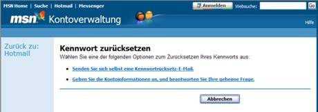 Hotmail-Passwort vergessen - pctipp.ch