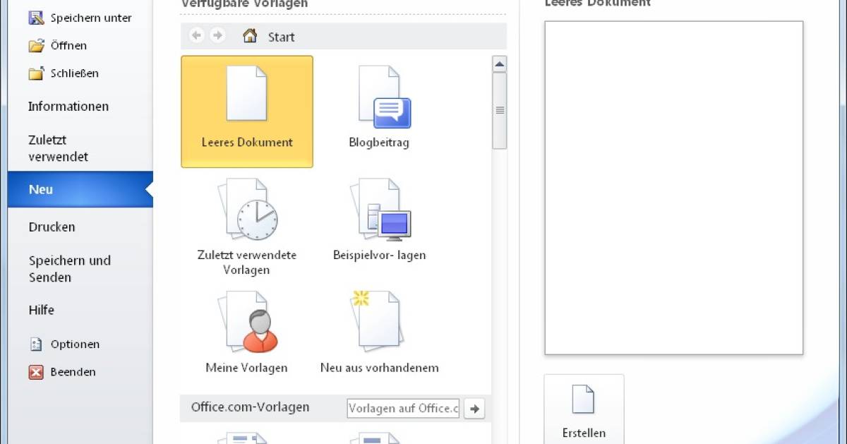 Wo finde ich die WordVorlagen in Word 2007/2010? pctipp.ch
