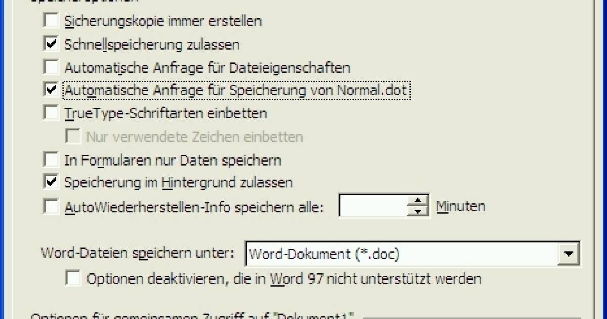 Word Automatische Anfrage Fur Speicherung Von Normal Dot