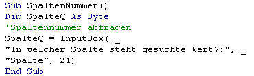 In Excel-Makro Spaltenbuchstabe in Spaltennummer umwandeln