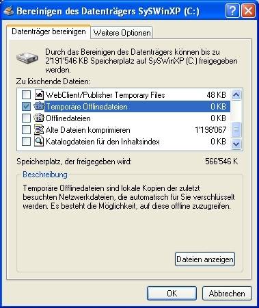 «Bereinigen» löscht temporäre Dateien und weiteren Datenmüll