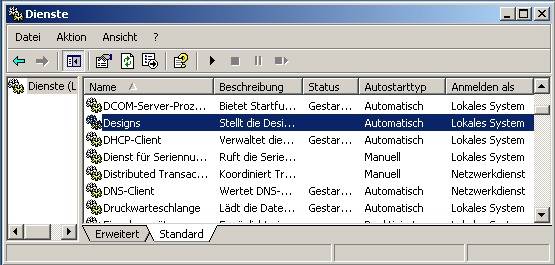 Machen Sie den Dienst namens «Designs» oder «Themes» ausfindig