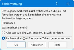 Sortierwarnung