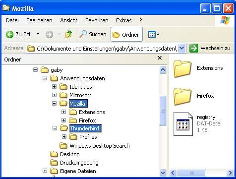 Diese Ordner enthalten Ihre Firefox- bzw. Thunderbird-Daten