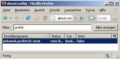Firefox-Prefetch-Funktion abgeschaltet (false)