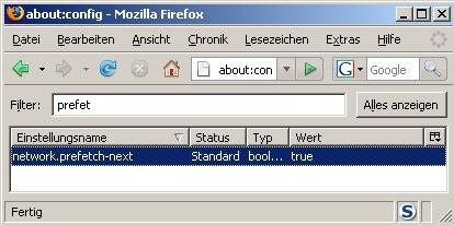 Firefox Prefetch-Funktion noch eingeschaltet (true)