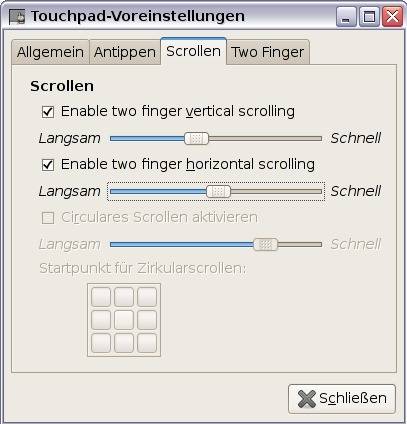 Horizontales Zweifingerscrollen ist auch möglich