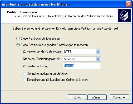 Der letzte Schritt: Dateisystem und Volumename